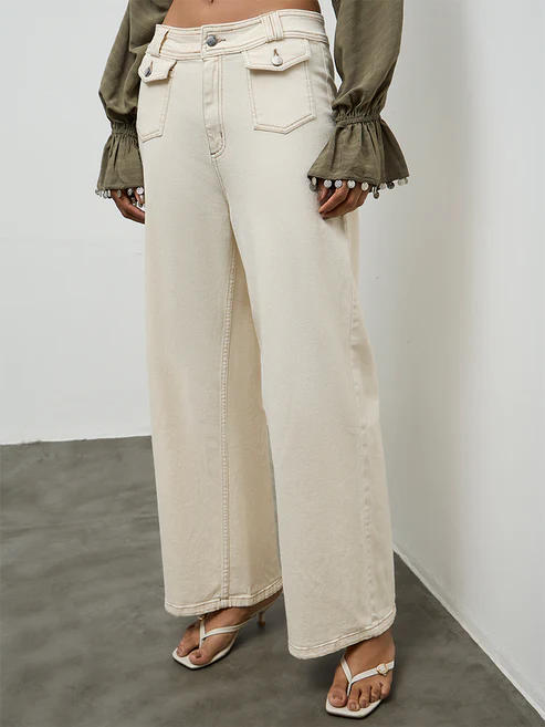 LOV Off-White Solid High-Rise Jeans